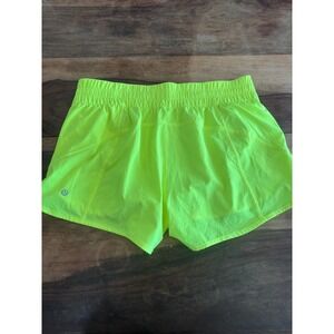 Lululemon Hotty Hot High Rise 3.5" Shorts neon green womens' size 14, pocket